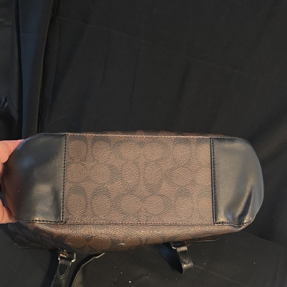 Coach Signature Brown Black Tote Shoulder Bag with Logo, Zipper, Tag - Picture 4 of 5